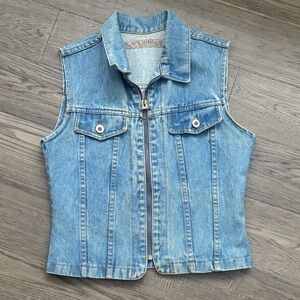 Santa Barbara | Vintage 100% Cotton Denim Sleeveless Vest Top Zipper Sz Small